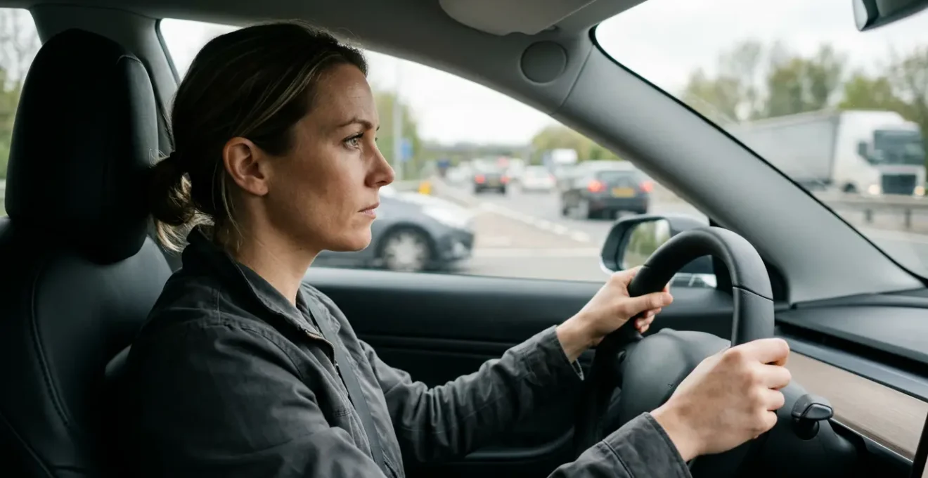 Conducteur concentré pratiquant la conduite défensive avec vision panoramique de la route