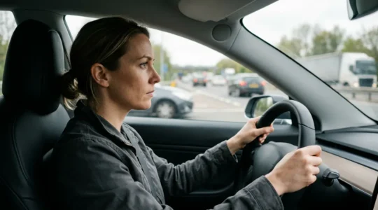 Conducteur concentré pratiquant la conduite défensive avec vision panoramique de la route