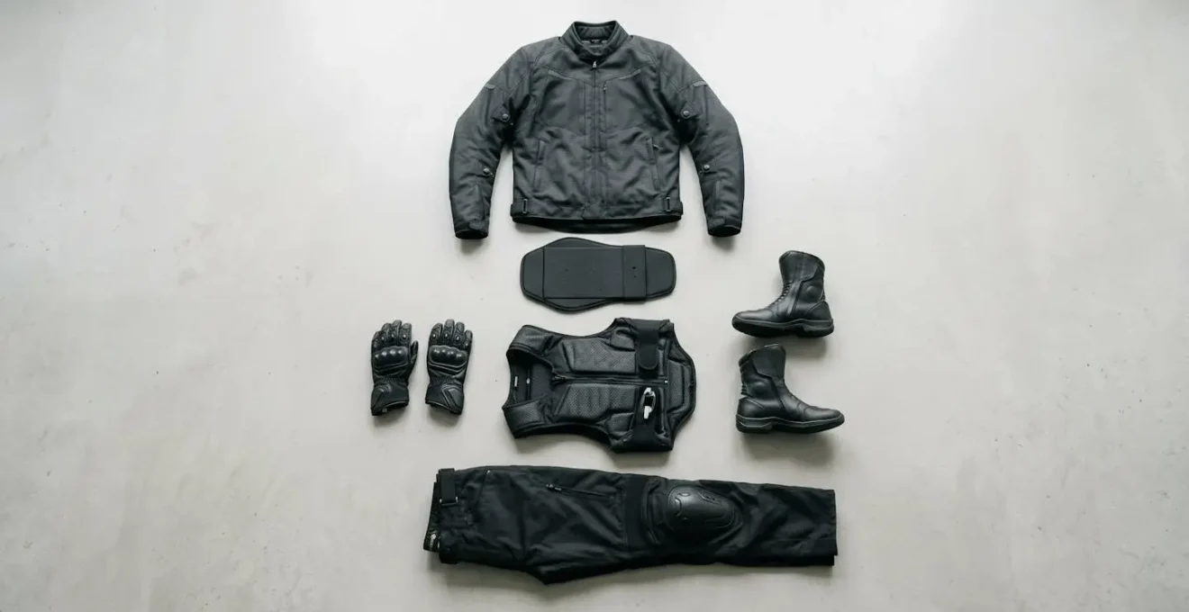 Équipement de protection moto complet incluant gilet airbag pour calcul de valeur assurance