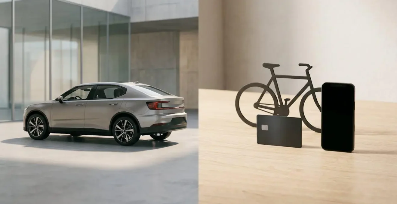 Comparaison visuelle symbolique entre mobilité traditionnelle et mobilité durable en entreprise
