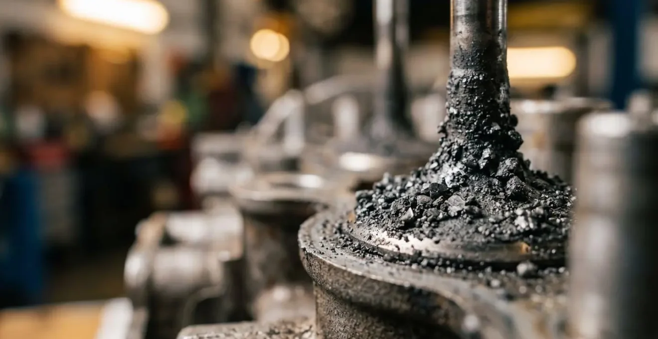 Station professionnelle de décalaminage à l'hydrogène avec tuyaux connectés au système d'échappement d'un moteur diesel dans un atelier moderne