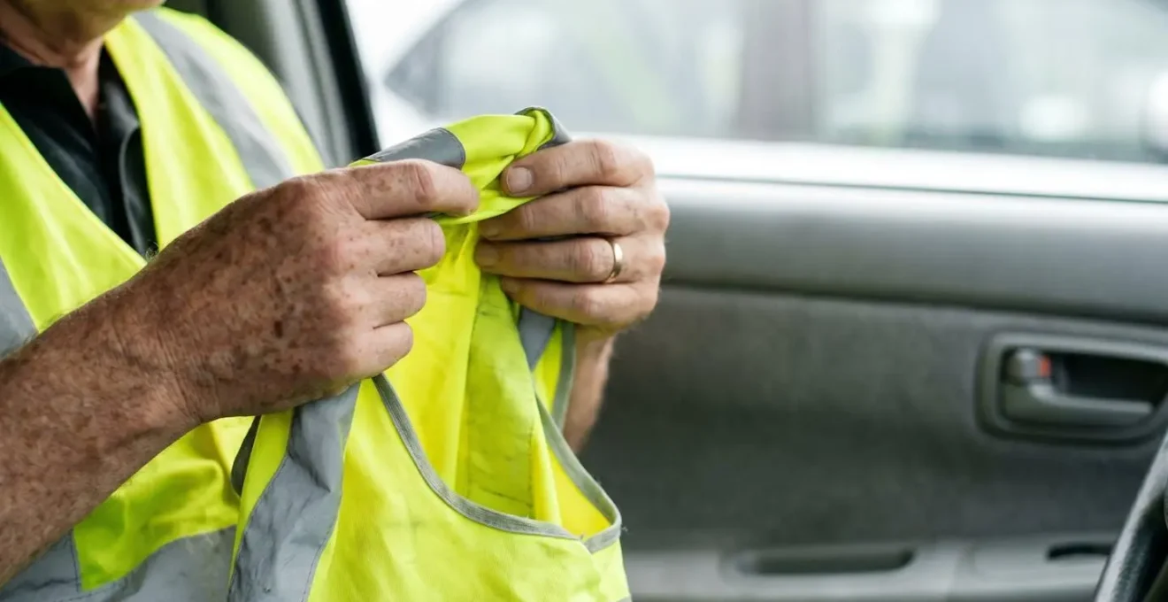 Détail d'un gilet de sécurité haute visibilité conforme aux normes actuelles