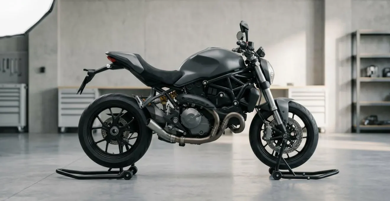 Patins de protection installés sur le cadre d'une moto sportive